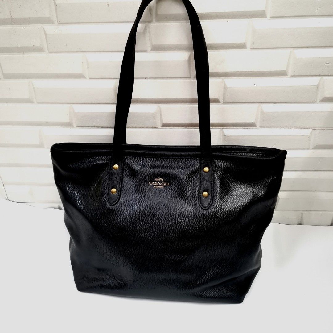 COACH City Zip Tote In Crossgrain Leather Midnight Black