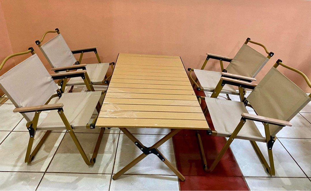Cream Camping Table and Chair Set (Category: Hiking & Camping) located in Malabon City. Submitted by mnlwisedeal (Listing ID 1227280475, Image 2). Description: PM me for sure buyers.