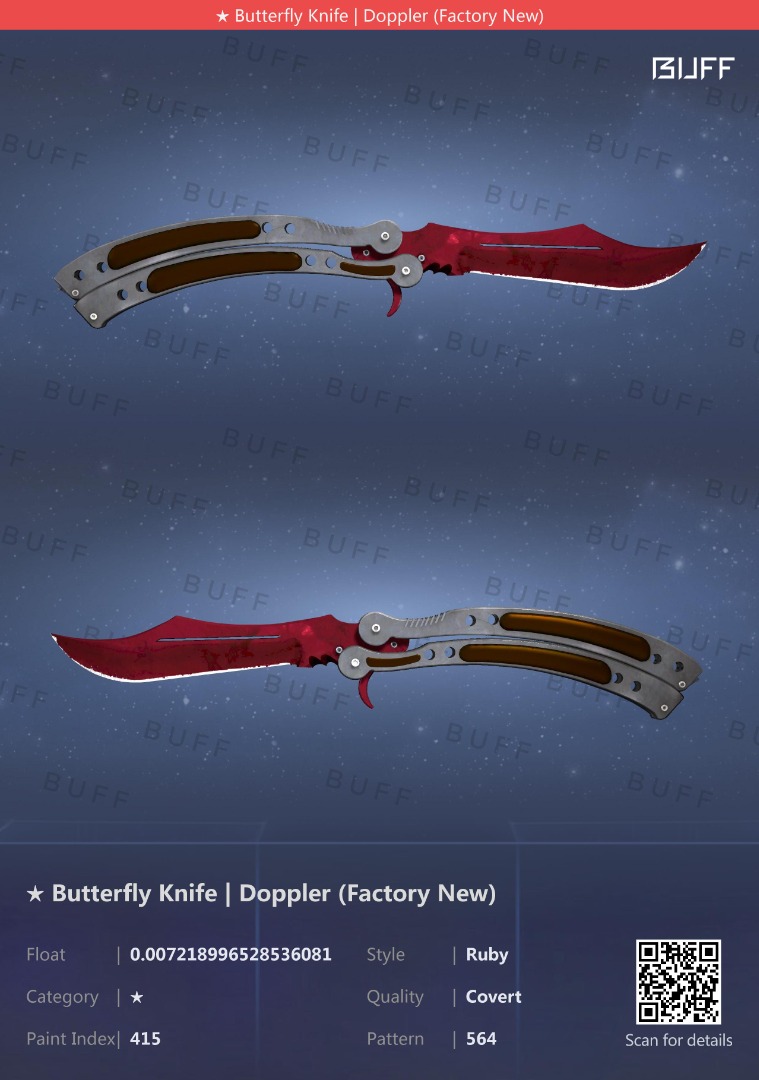 CSGO Butterfly Knife Doppler FN RUBY (FV 0.00721), Video Gaming