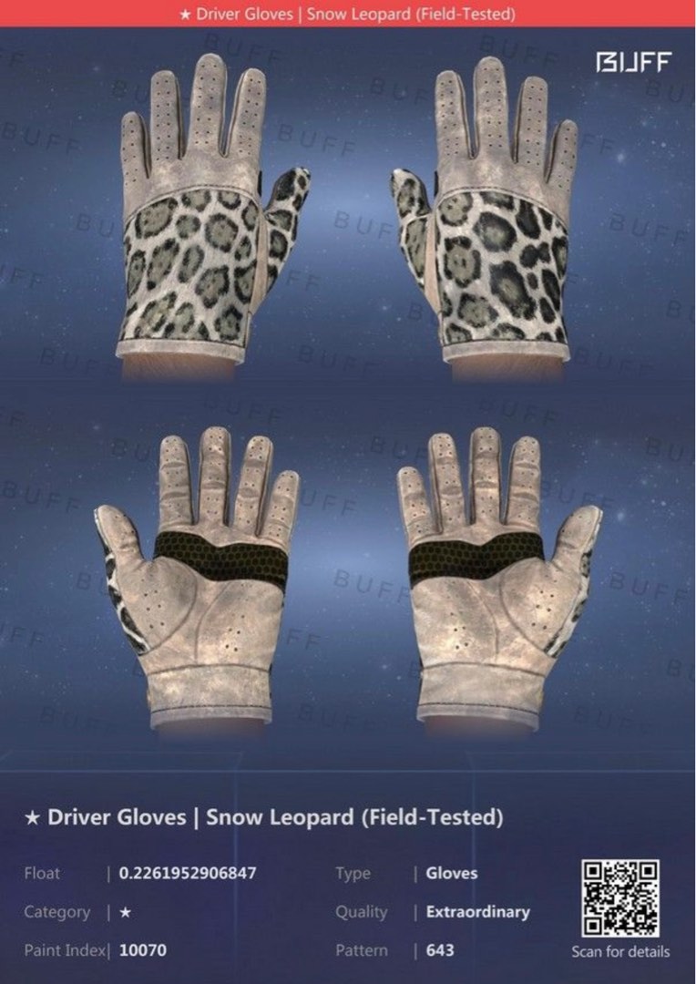 CSGO Driver Gloves Snow Leopard FT (0.22FV), Video Gaming, Gaming