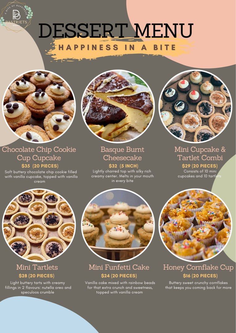 Cupcakes/ tarts/tartlets/ brownies/ honey cornflakes/ cream puff