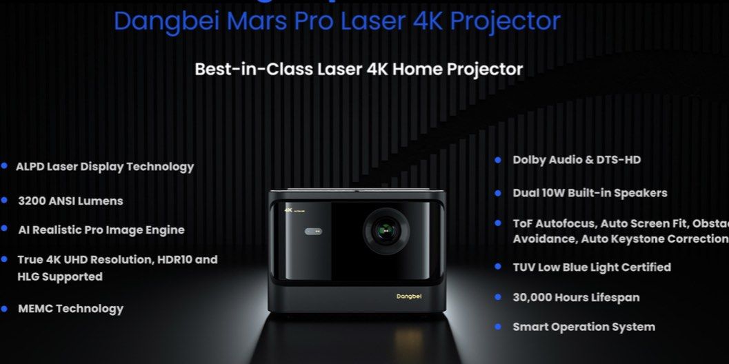Dangbei Mars Pro Laser Projector 4k 3200 ANSI Lumens DLP Smart Tv Projector  for home with Android 4GB+128G HDR10+ Home Theater