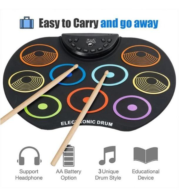 Electronic　Practice,　Set　Music　Size,　Drum　USB　on　Media,　Toys,　Compact　Pads　Beginner　Pads,　Foot　for　Instruments　Pedal,　Carousell　Hobbies　Foldable　Silicone　Drumsticks,　Drum　Musical