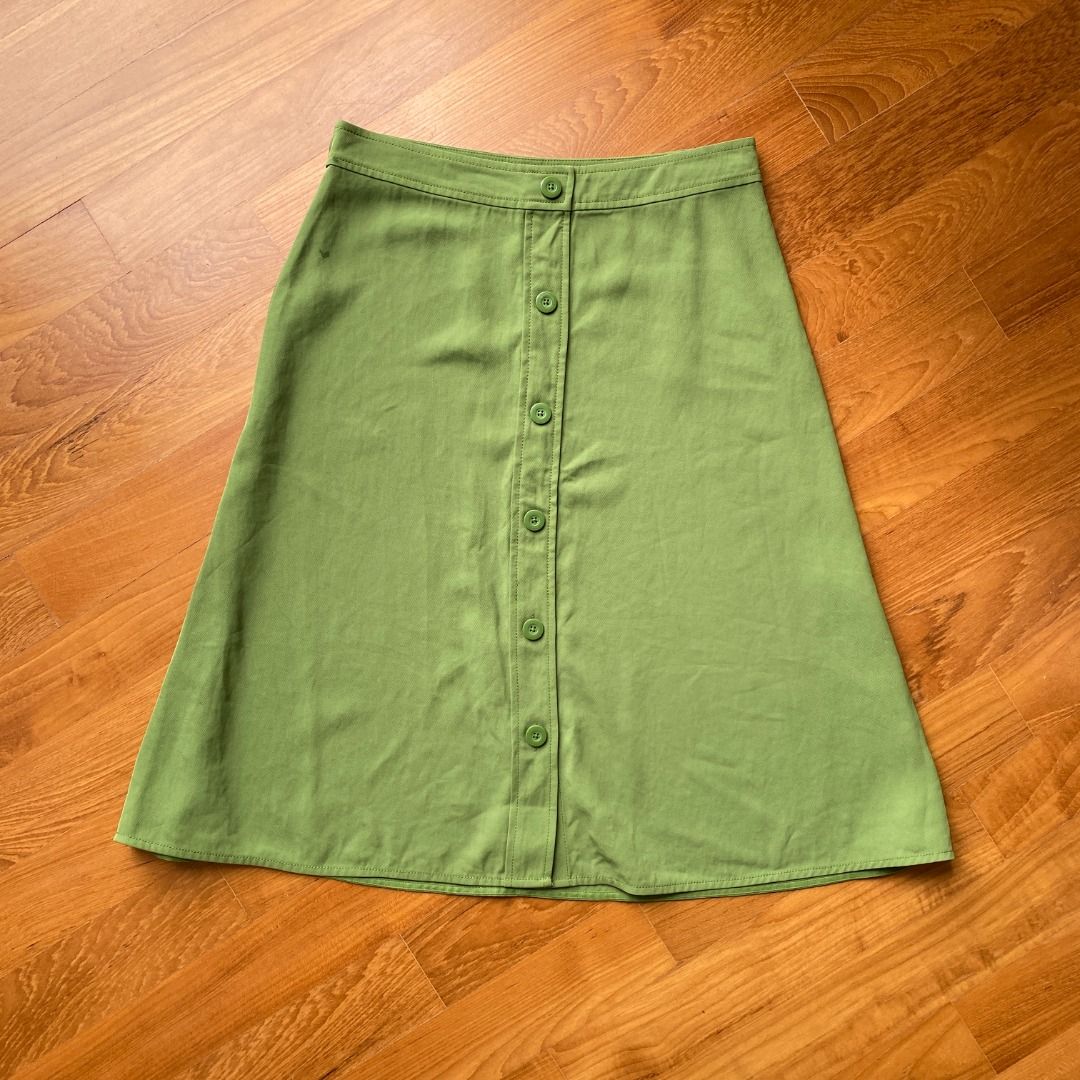 Everlane Japanese GoWeave Green Button Down Midi Skirt