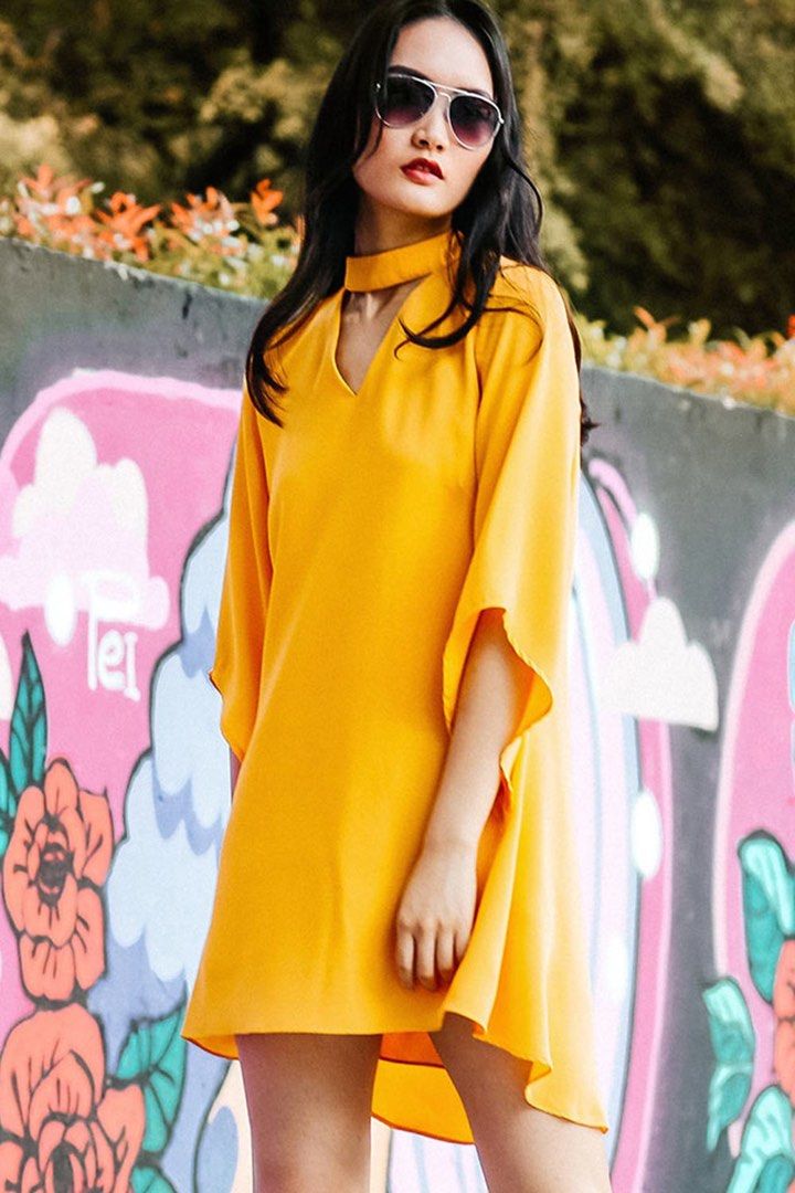 Fashmob Ollie Choker Dress in Mustard size L Women s Fashion
