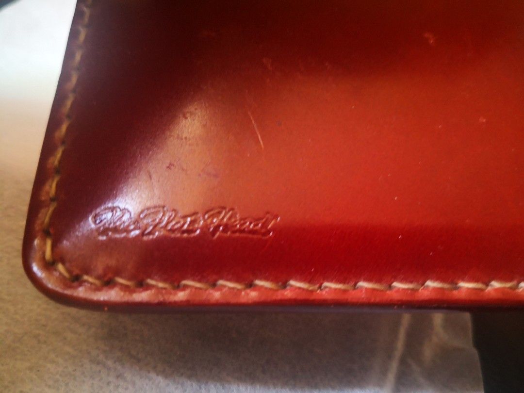 Flat Head Cordovan Card Case (Made In Japan) (Category: Wallets & Card Holders) located in Muntinlupa City. Submitted by silent_mute (Listing ID 1227341919, Image 2). Description: https://www.selfedge.com/wallets?product_id=222&filter=51#collapseOne Tan Cordovan Leather w/ Light Orange Pigskin Interior Hand Sewn Waxed Cow Tendon Thread 4.75" Length (closed) 3" Width (closed) BPI/BDO/Gcash.