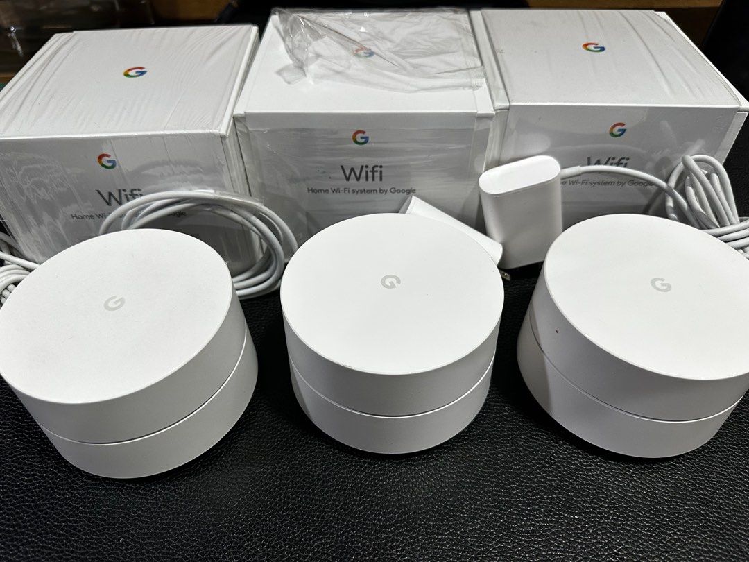 Google Home Wifi System (Mesh) (Category: Networking) located in Manila. Submitted by raintan888 (Listing ID 1227341558, Image 2). Description: Google Home wifi system, mesh wifi Condition: used (fairly), no issues or whatsoever, works perfectly fine Price: 3 pcs for 5,000.00 Qty: 3 sets only Comes with: - google wifi - original google power adapter - original google box with same serial as the nods RFS: change to a higher spec already Descriptio