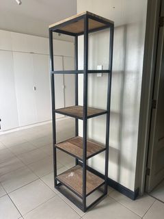 High Bookshelf Cabinet Black Metal and Wood Full Length