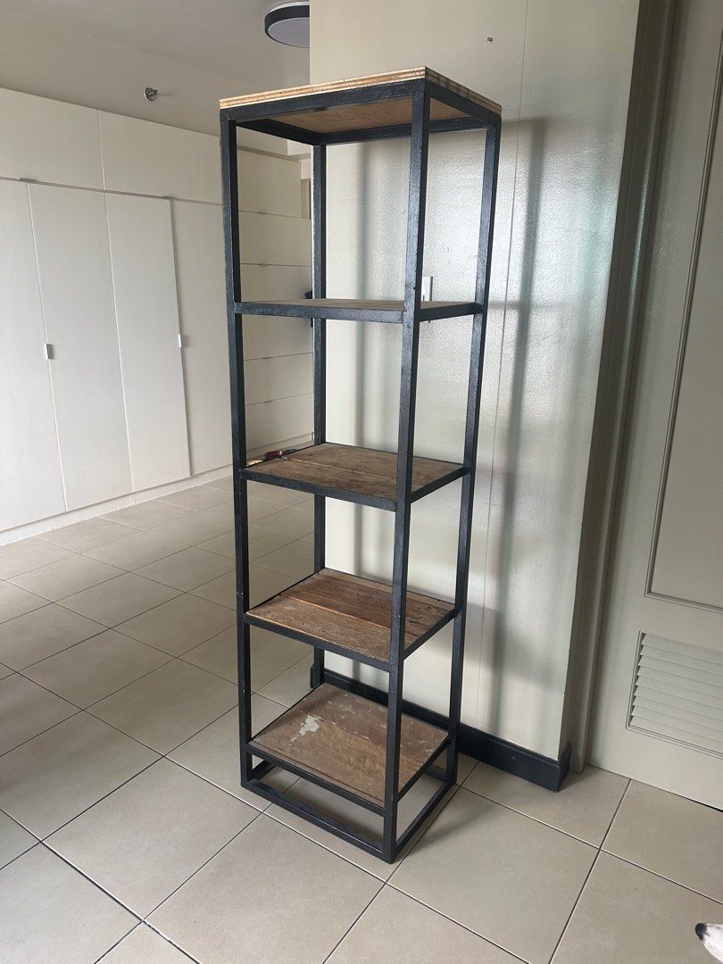 High Bookshelf Black Metal and Wood Full Length on Carousell
