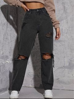 High waisted ripped straight leg jeans