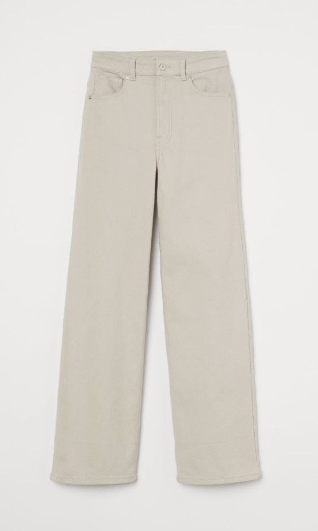 H&M Wide Twill Trousers Light Beige (Category: Jeans) located in Taguig. Submitted by emeyx (Listing ID 1227415218, Image 1). Description: RFS No longer fit Size on tag Bought from H&M Makati - Concept Divided Payment method: BPI, or GCash SF to be shouldered by buyer.