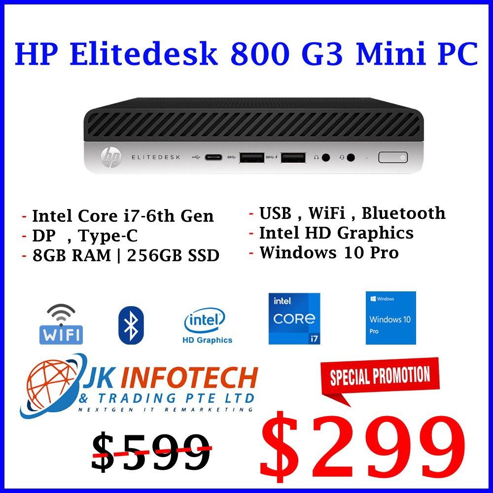 HP Elitedesk 800 G3 Mini PC intel core i7-6th Gen 8/256GB SSD