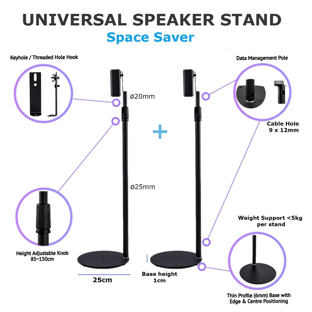 Universal Speaker Stand Space Saver model Keyhole Threadhole Speaker