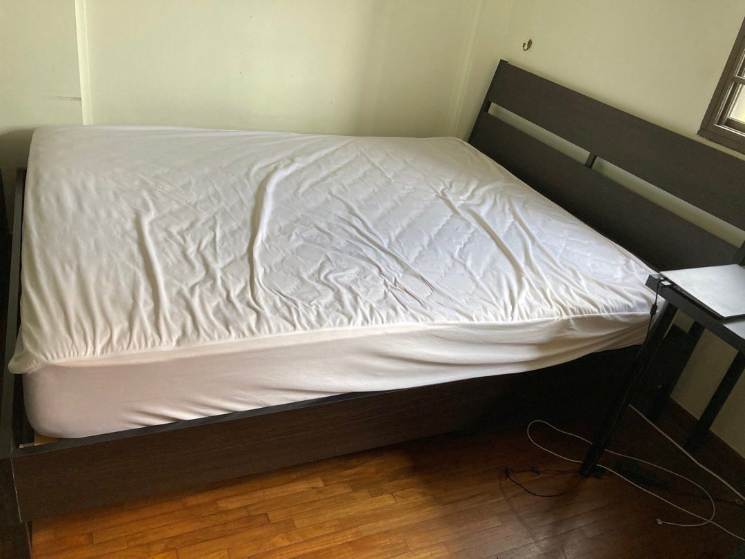 IKEA bed frame and mattress and mattress protector, Furniture & Home