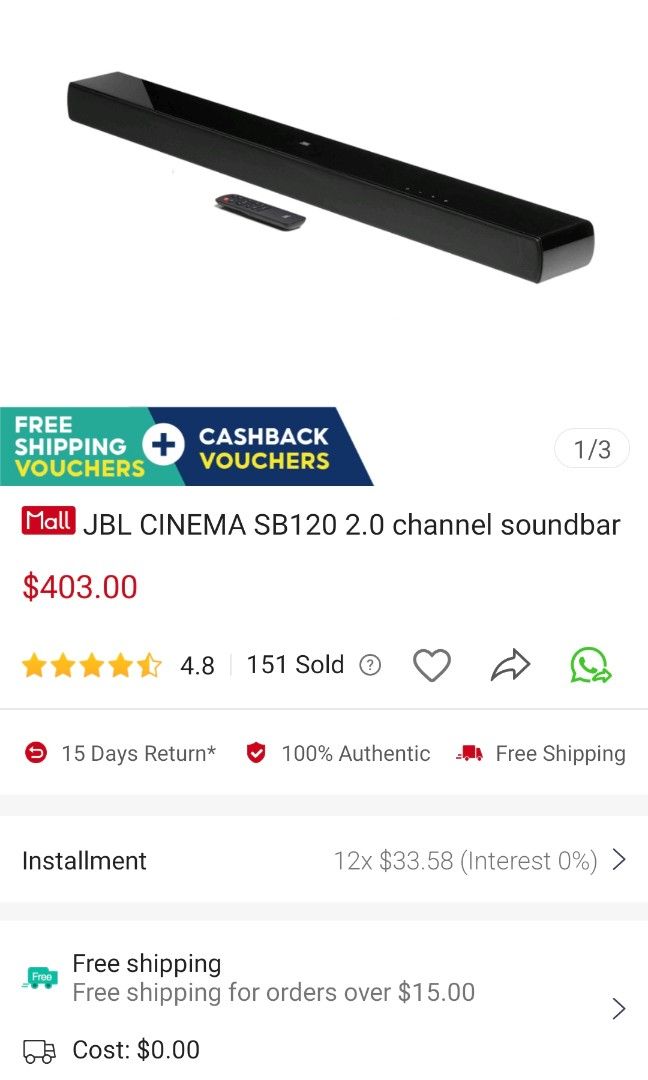 JBL CINEMA SB120 BUILT IN WOOFER, Audio, Soundbars, Speakers ...