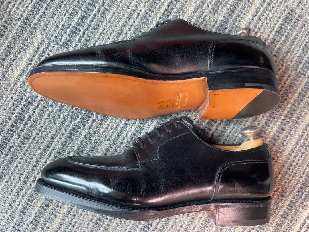 John Lobb Chambord Derby Dress Shoes. Size 7E in Black. Made in