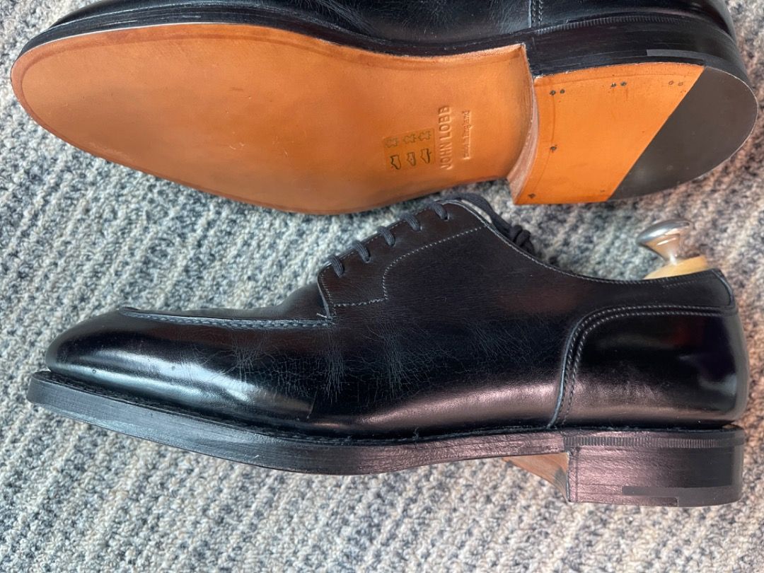 John Lobb Chambord Derby Dress Shoes. Size 7E in Black. Made in