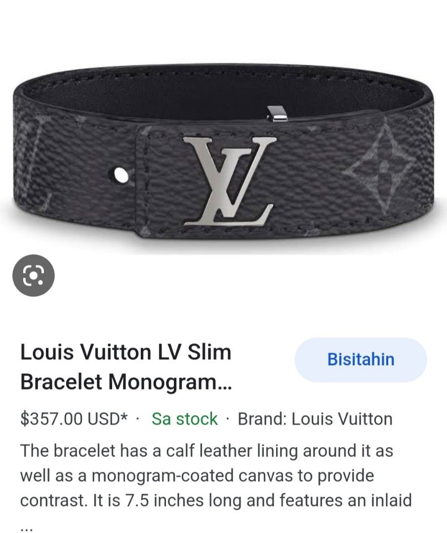 LV Slim Bracelet Monogram Eclipse Canvass, Luxury, Accessories on