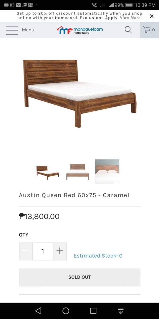 Mandaue Foam Austin Queen Bed Acacia Wood with 8 inch Mandaue foam