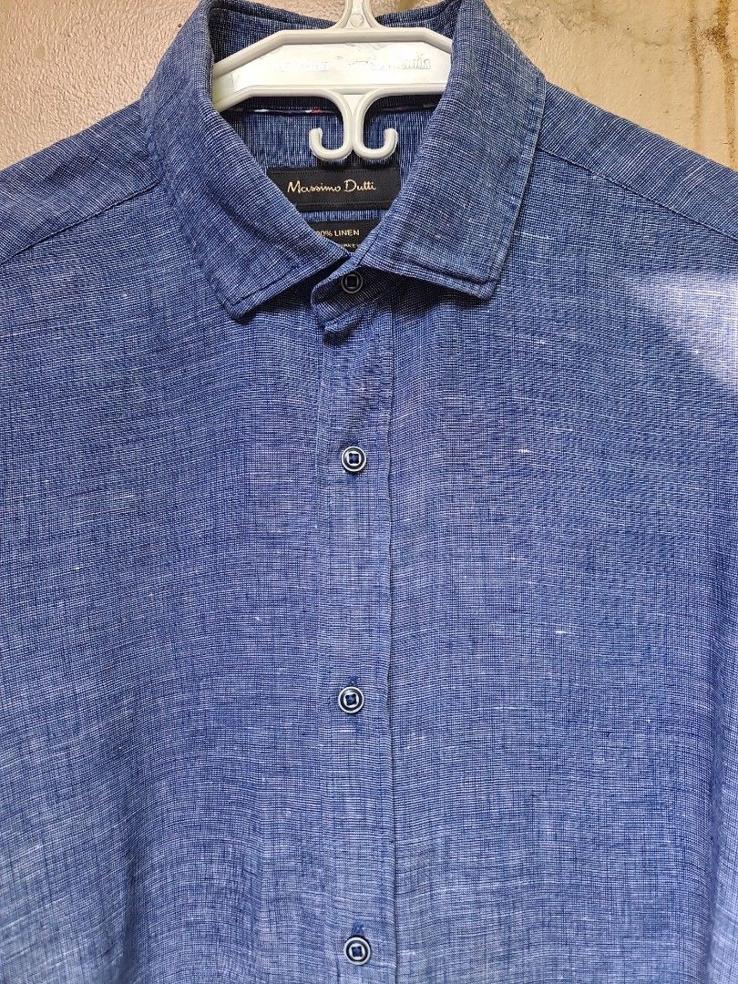 Massimo Dutti Long Sleeve Linen Shirt Men's XL linen blue type Vintage Second Hand main image 1