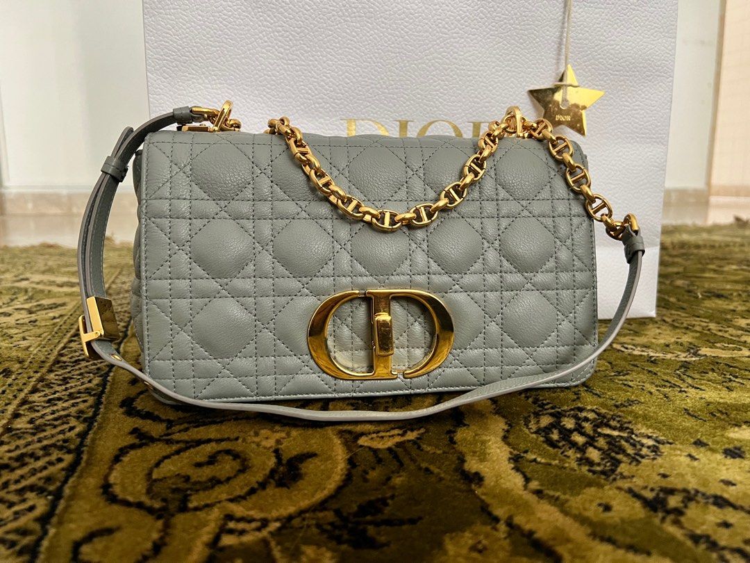 Medium Dior Caro Bag Stone Gray Supple Cannage Calfskin