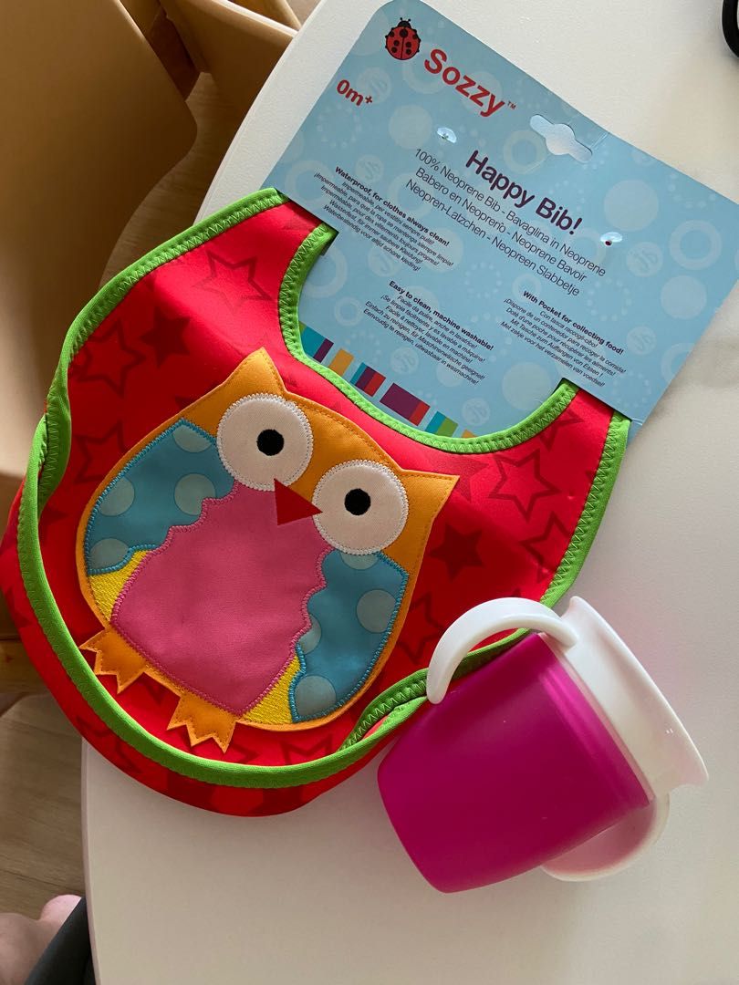 Milk bottles, bib and sippy cup, Babies & Kids, Nursing & Feeding