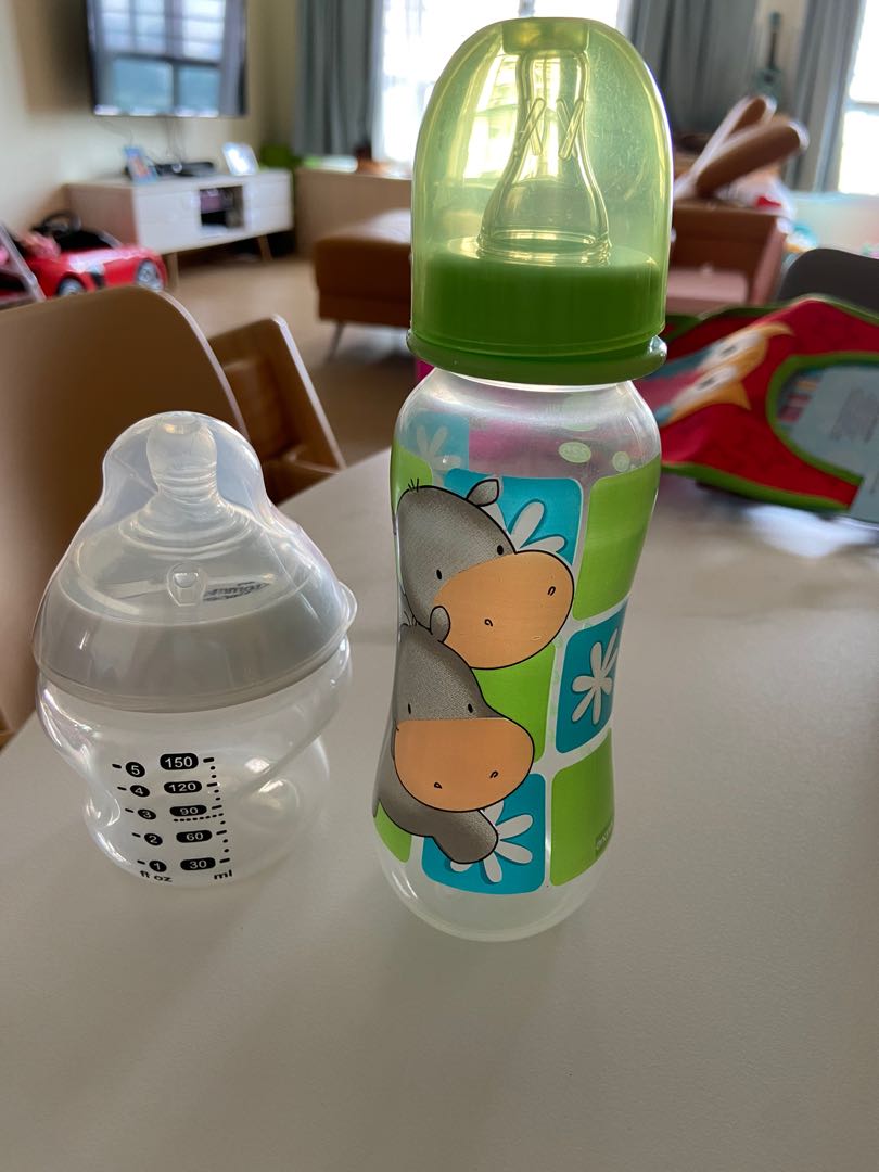 Milk bottles, bib and sippy cup, Babies & Kids, Nursing & Feeding