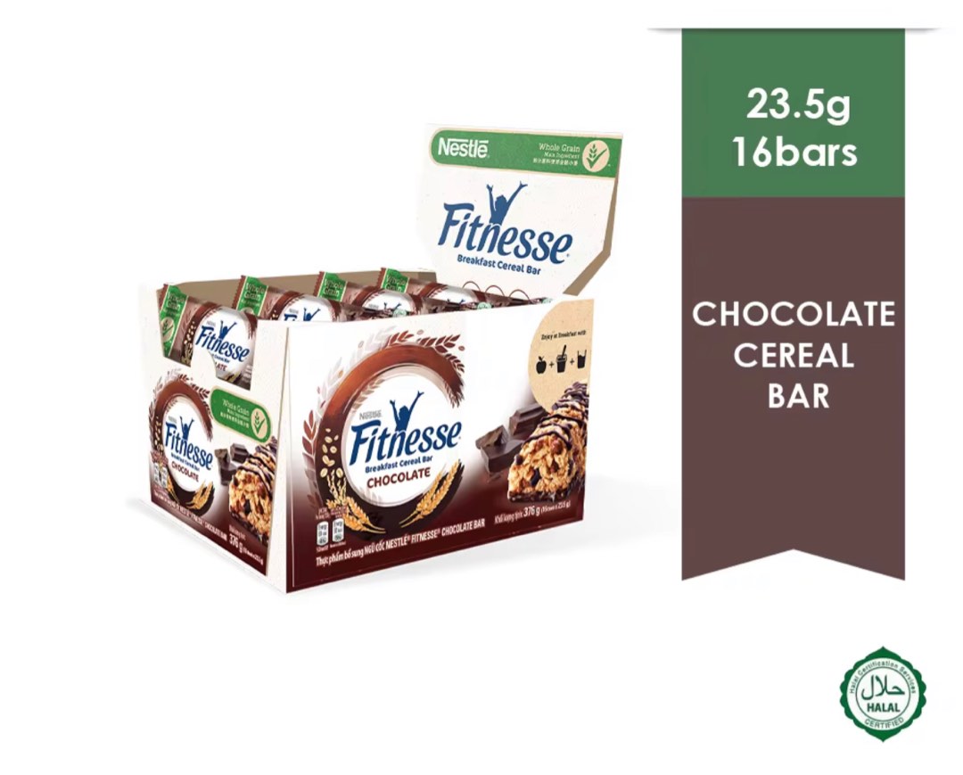 NESTLE Chocolate FITNESSE Breakfast Cereal Bar 16 Bars 23.5g Each, Food