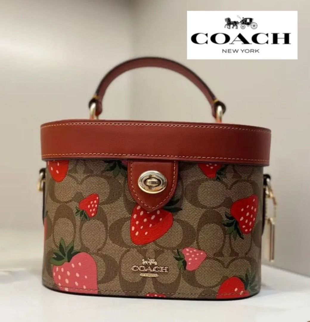 Coach Snap Wallet in Signature Canvas with Wild Strawberry Print Pouch