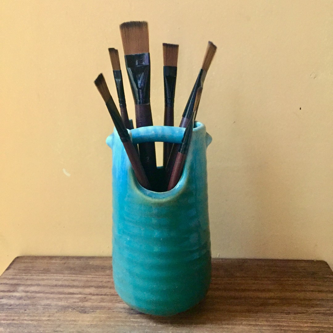Paint brush holder vase pot ceramic glazed art, Furniture & Home Living