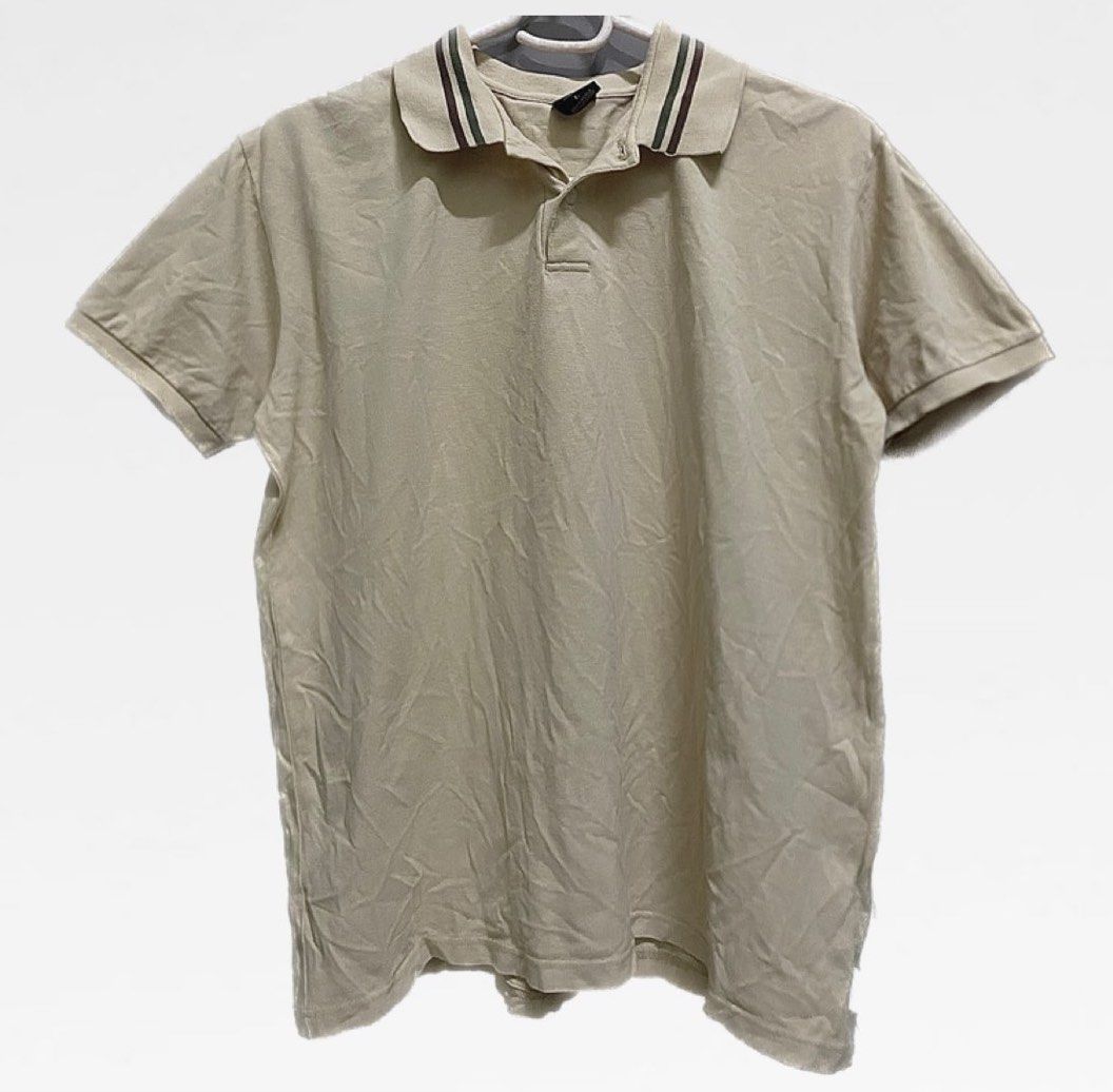 Plain Earth Tone Bench Striped Collar Basic Blank Polo Shirt Khaki Brown  Green|tags: uniqlo h&m tennis bowling golf fred perry ralph lauren tommy