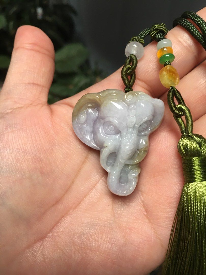 Purple Jade Pendant Necklace Elephant Carving Burmese HQ Natural