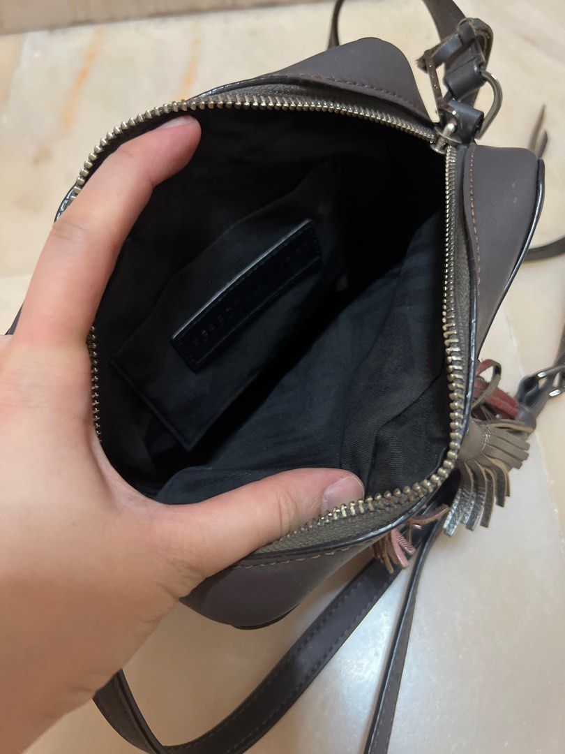Rebecca Minkoff grey crossbody bag with multicolored tassels