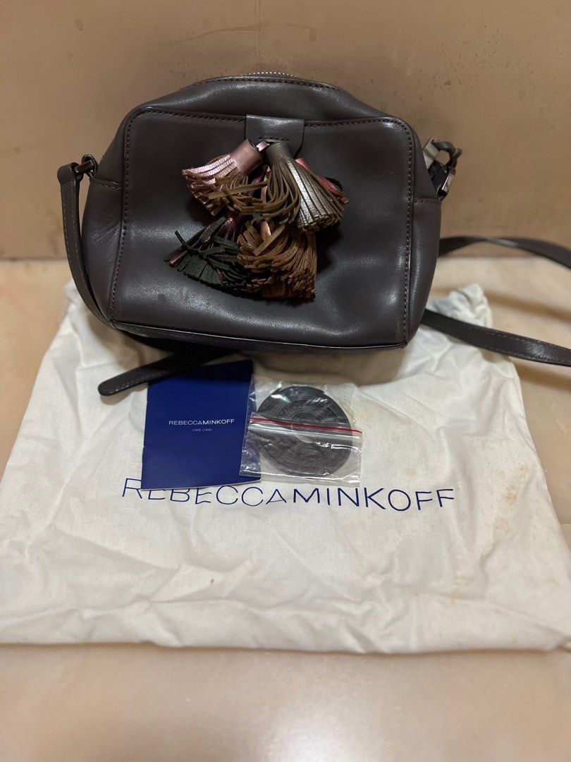 Rebecca Minkoff grey crossbody bag with multicolored tassels