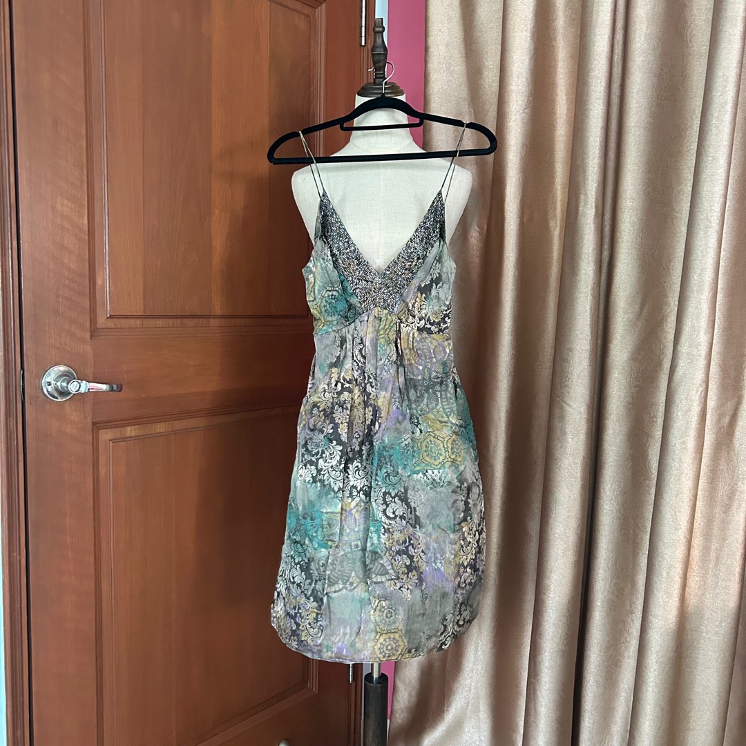 Silk Beaded Mini Babydoll Dress, Women's Fashion, Dresses & Sets