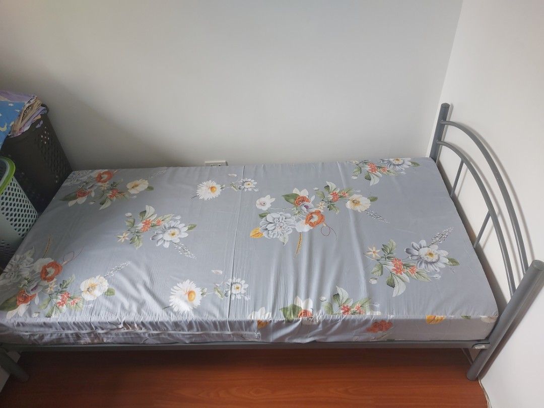 Single Bed Foam (Uratex 6 inches thick) with Steel Bed Frame on Carousell