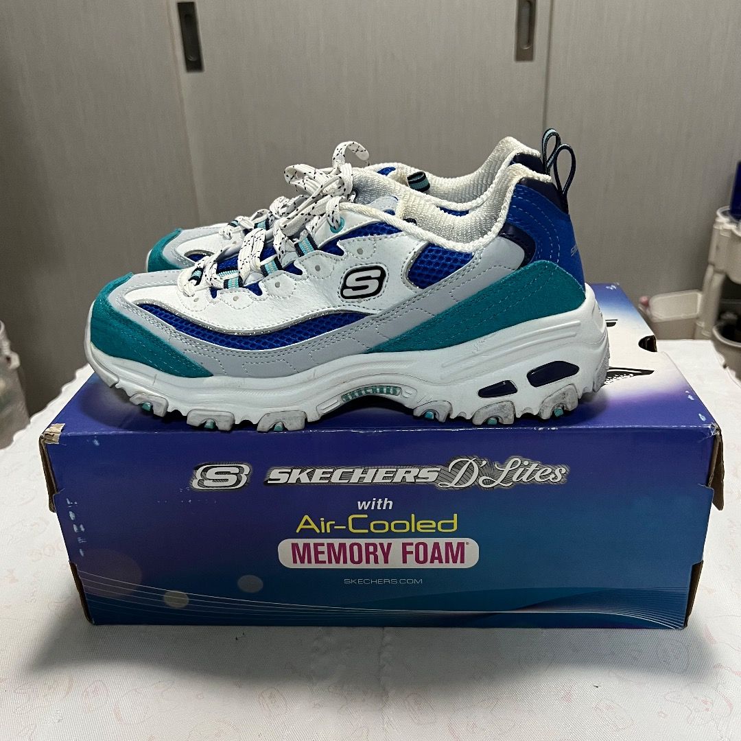 White and top blue skechers