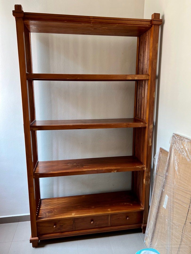 Solid Teakwood Shelves with Drawers, Furniture & Home Living, Furniture