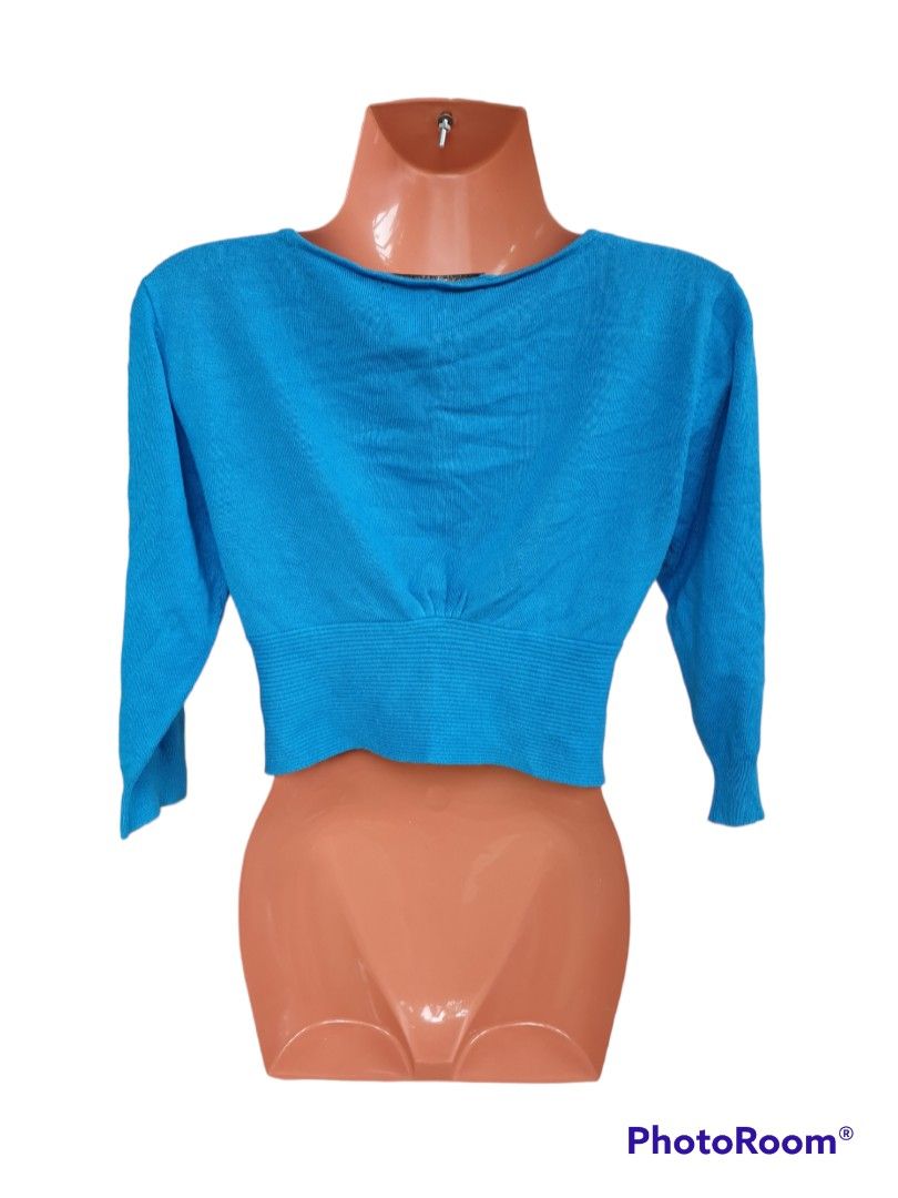 Splash Blue Bolero Cardigan (Category: Coats, Jackets and Outerwear) located in Tagaytay City. Submitted by jingstreasures (Listing ID 1223524565, Image 2). Description: Preloved Splash Blue Bolero Cardigan (wide-neck) brand: Splash size: 12 (on tag) chest - 15 in. waist - 12 in. (Actual colors may slightly vary due to lighting conditions).