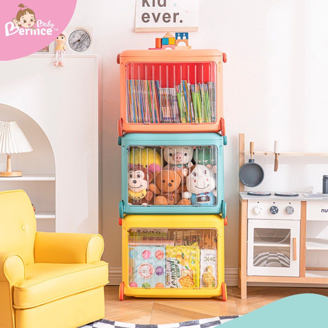 Toy Collection Container Toys container with pulley and transparent lockable lid L 49cm W 35cm H ...