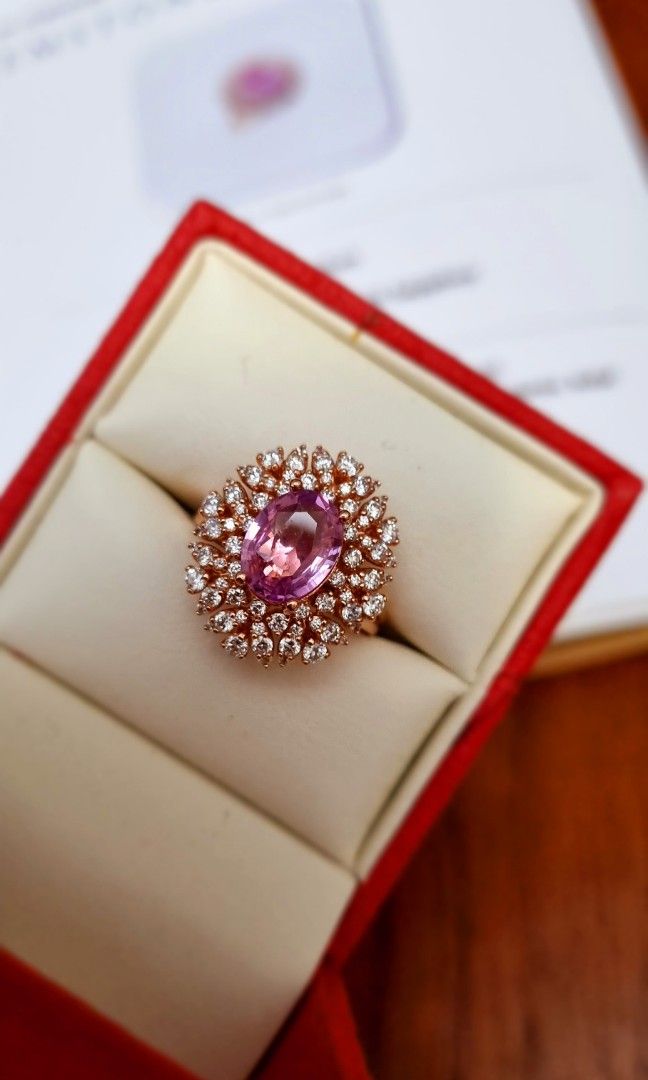 UNHEATED PINK SAPPHIRE DIAMOND RING IN 18K SOLID ROSE GOLD SGA