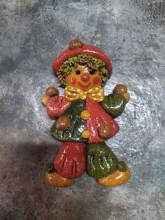 Vintage 70s Handmade Clown Preserved Pastry Wall Hang