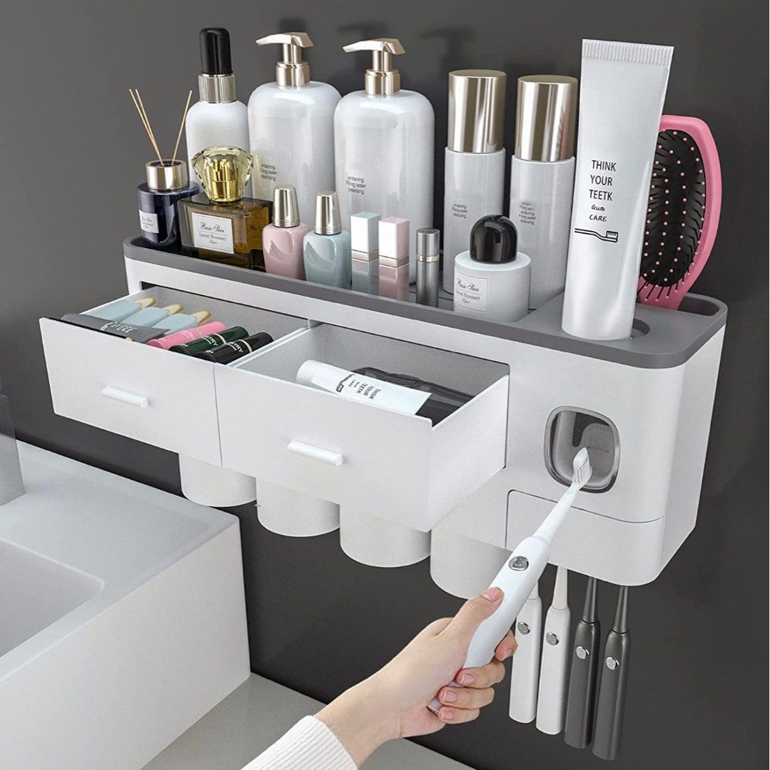 Wall mounted tooth- brush holder, tooth paste dispenser, cosmetic ...