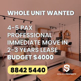 Whole Unit Wanted by Professional Tenant with high budget $4000-$5000