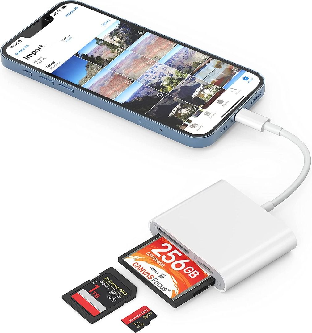 USB C CF/SD/TF Card Reader, Compact Flash Reader 3-Slot Memory Card Adapter  for