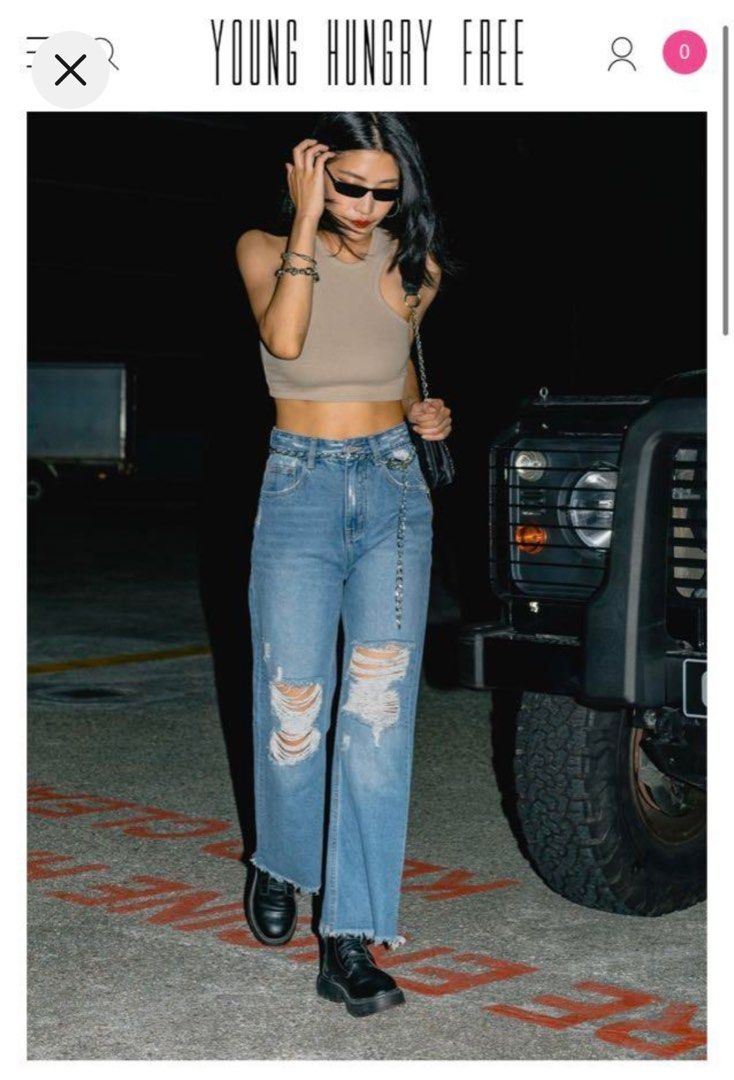 Raw hem ripped jeans outlet