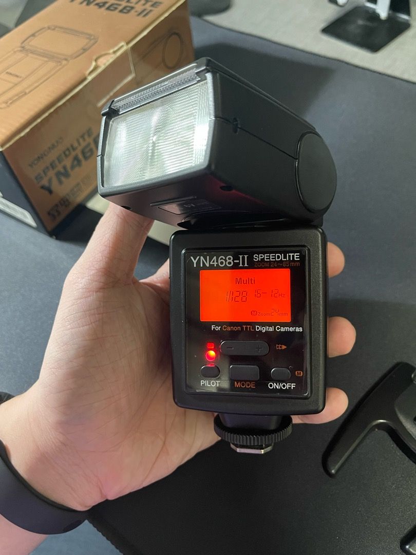 Yongnuo Speedlite YN468-II (Category: Flashes) located in Manila. Submitted by jcc_01 (Listing ID 1227411474, Image 2). Description: Used only in two events. Perfect working condition. Features and degree of control are great value for those starting with flash photography. Video available on DM. Full specs: https://www.amazon.com/YN-468-II-i-TTL-Discontinued-Manufacturer/product-reviews/B007G3DQI2 Reviews: https://www.youtube.com/watch?v=7qr2r93