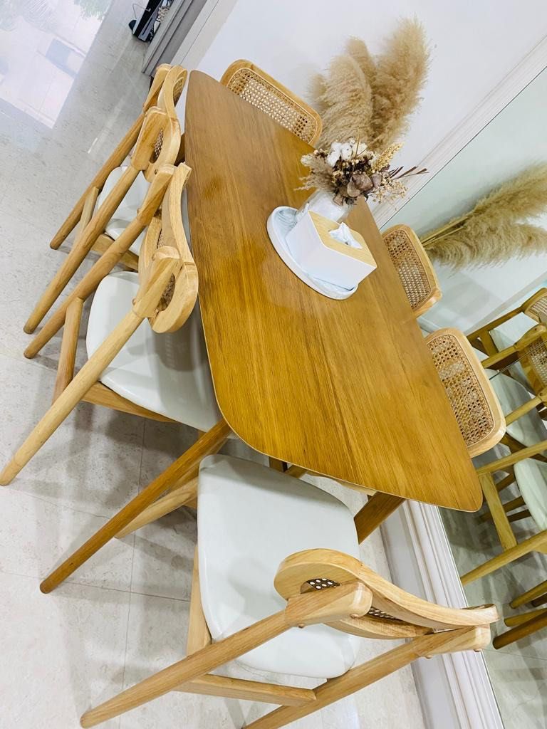 1.4m White Oak Dining Table Set with 6 chairs, Furniture & Home Living