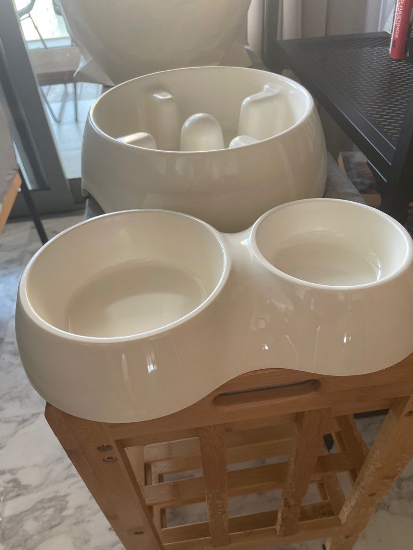 1 large anti gulp dog bowl 1 double diner bowl Pet Supplies
