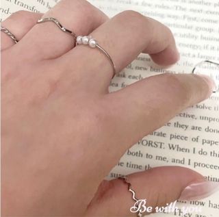 ☁️ 小眾設計珍珠戒指五件組（全新）